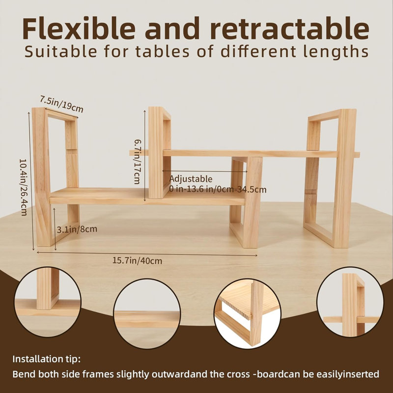 Adjustable Desktop Bookshelf, Natural