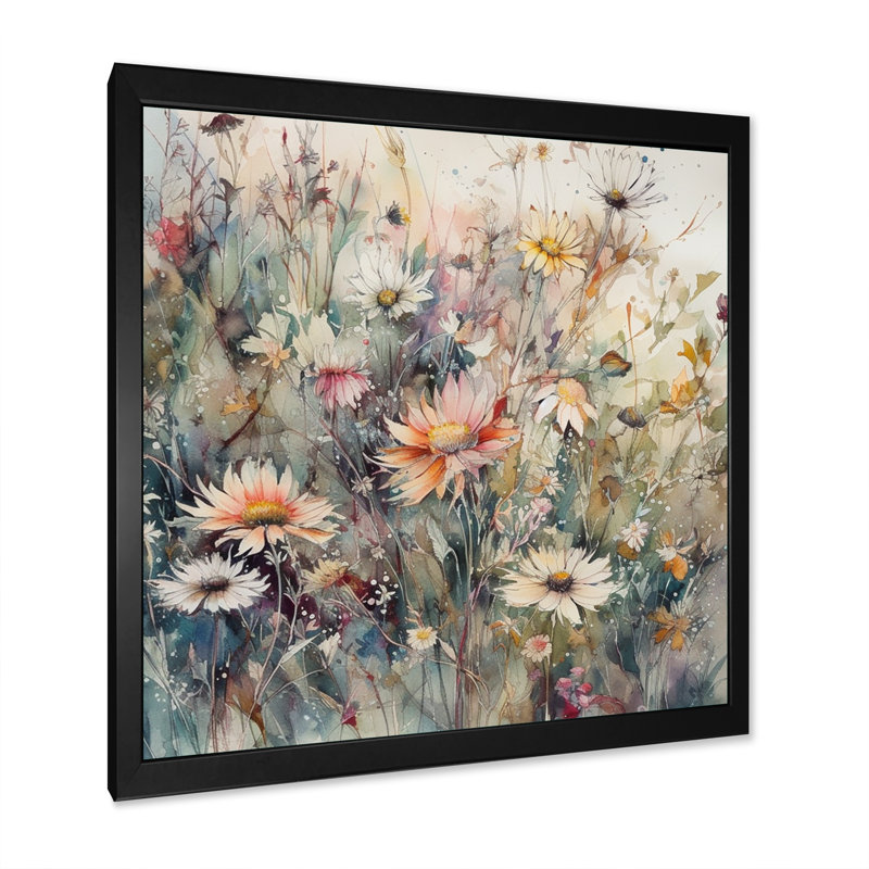 «Romn Orange Green Daisy Tranquility», reproduction sur toile, Cadre photo noir, H 16 po x l 16 po x P 1 po