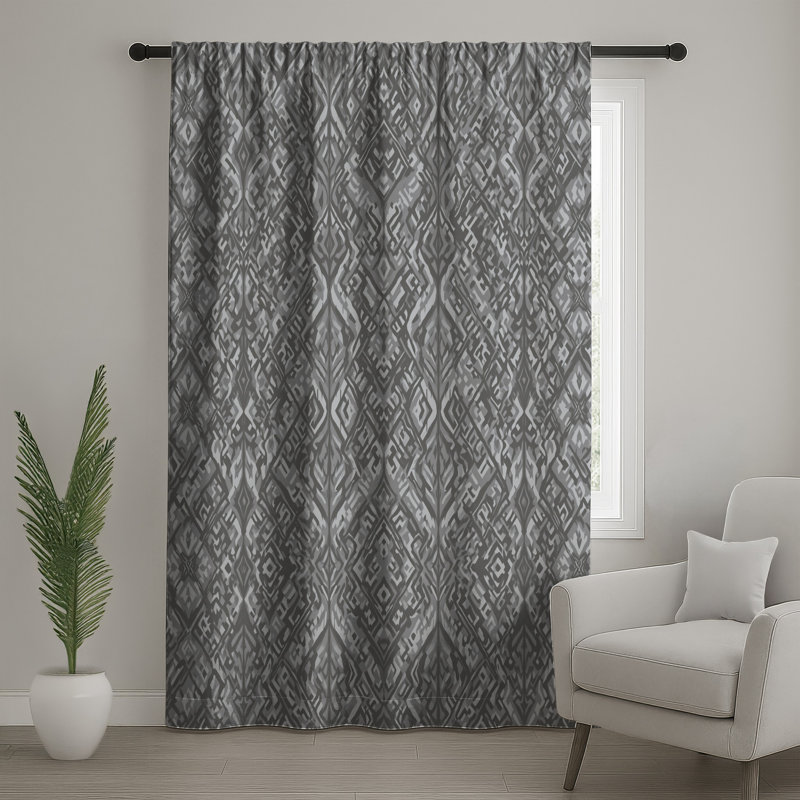 Rideaux de fenêtre gris à motif ikat, voilages et voilages occultants - 1 panneau, 50 po x 92 po - 1 panneau, Transparent