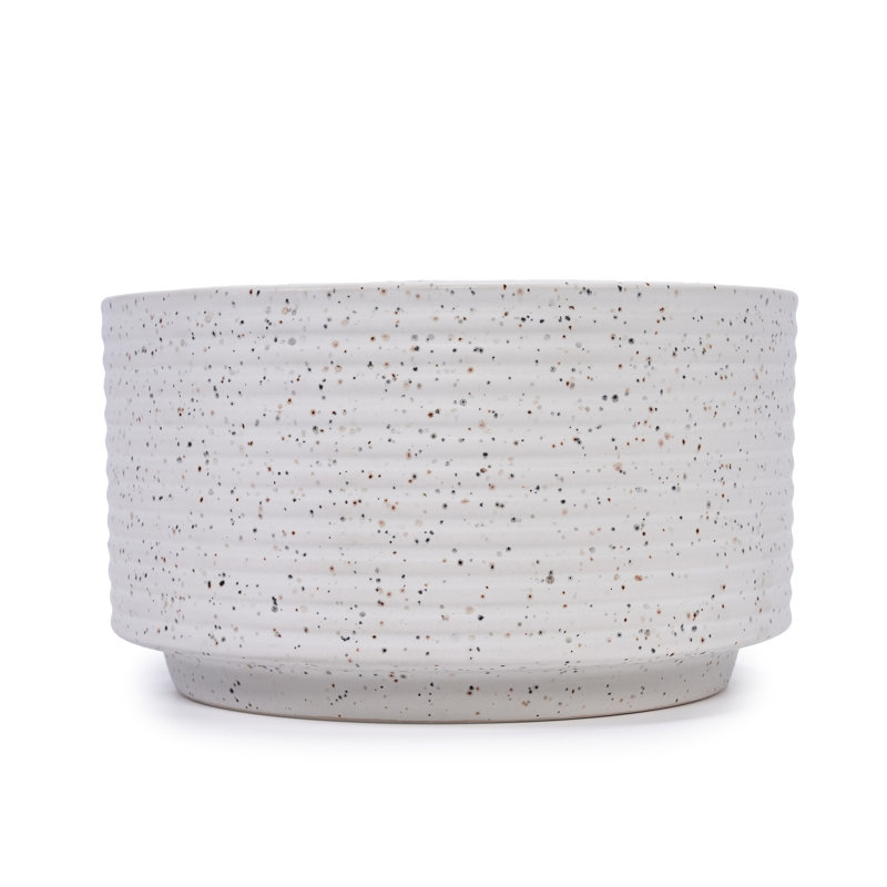 2 Pieces Frost Milk White Ceramic Planters, Unique Design, Optimal Drainage For Windowsills, 11.72" W Planter With Speckled Finish, Heat Weather , Ideal Patio Greenery Decor, L