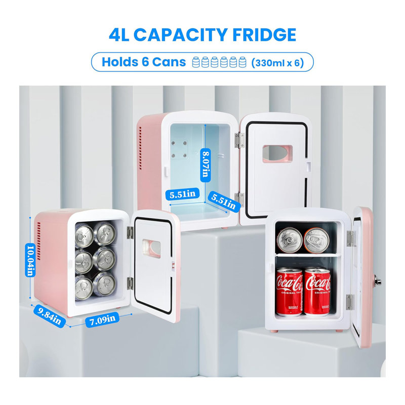 Mini réfrigérateur portatif 4L avec six réfrigérateurs compacts de 12 oz, 100% sans fréon et écologique, 4 L, Rose