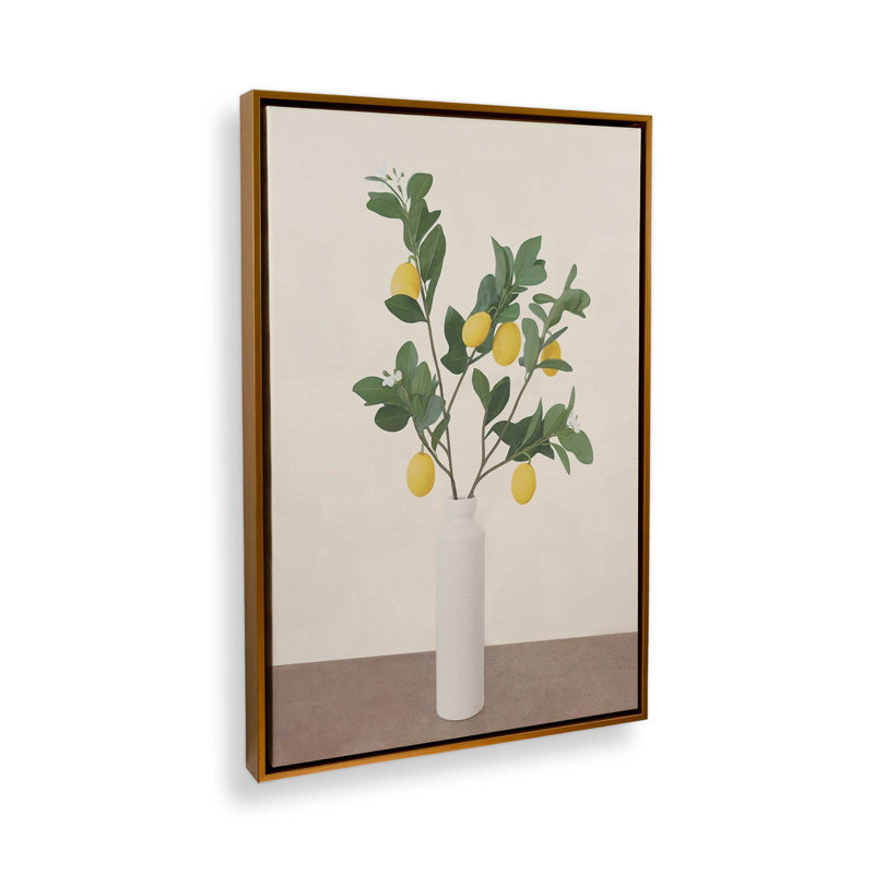 «Lemon Branches II» par Garima Dhawan, reproduction d'art, H 16 po x l 12 po, Cadre flottant, Doré