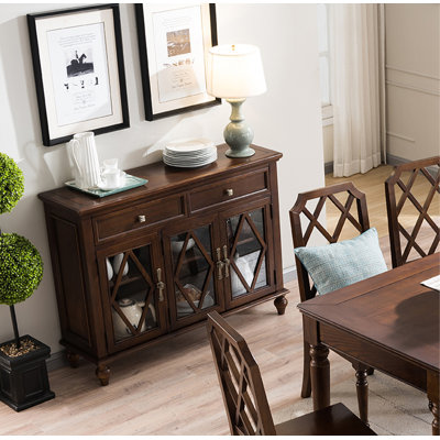 American-style Solid Wood Glass Sideboard