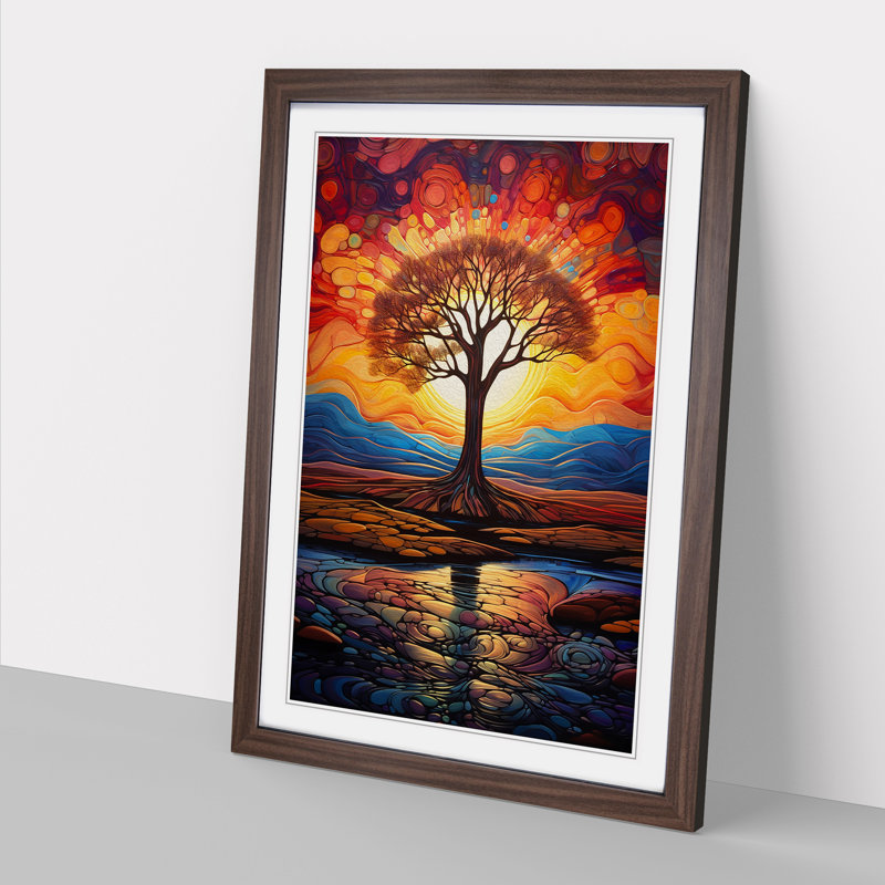 XYZ-FRM-V1223-4036 Landscape Abstract - Single Picture Frame Print on Wood, Walnut, 64cm H x 46cm W x 2cm D