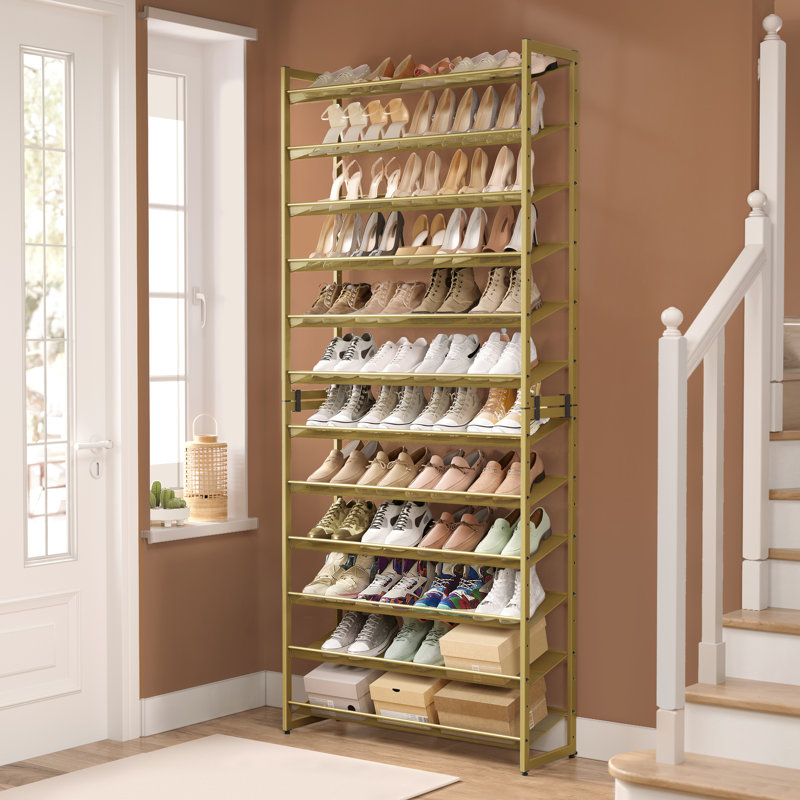Range-chaussures empilable 48 à 60 paires avec tablettes réglables plates ou en angle Abbi, Doré