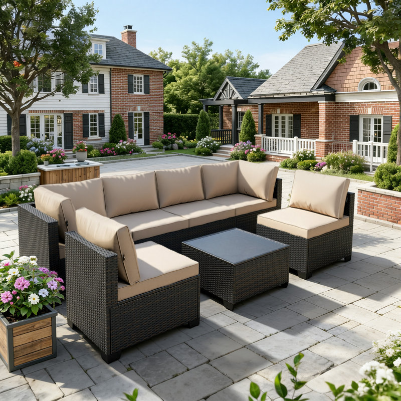  Patio Furniture Set - All-Weather,Water-Resistant - 7 Piece Patio Wicker Rattan Sectional Sofa, Modular Outdoor Conversation Set for Backyard, Garden, Poolside, Balcony