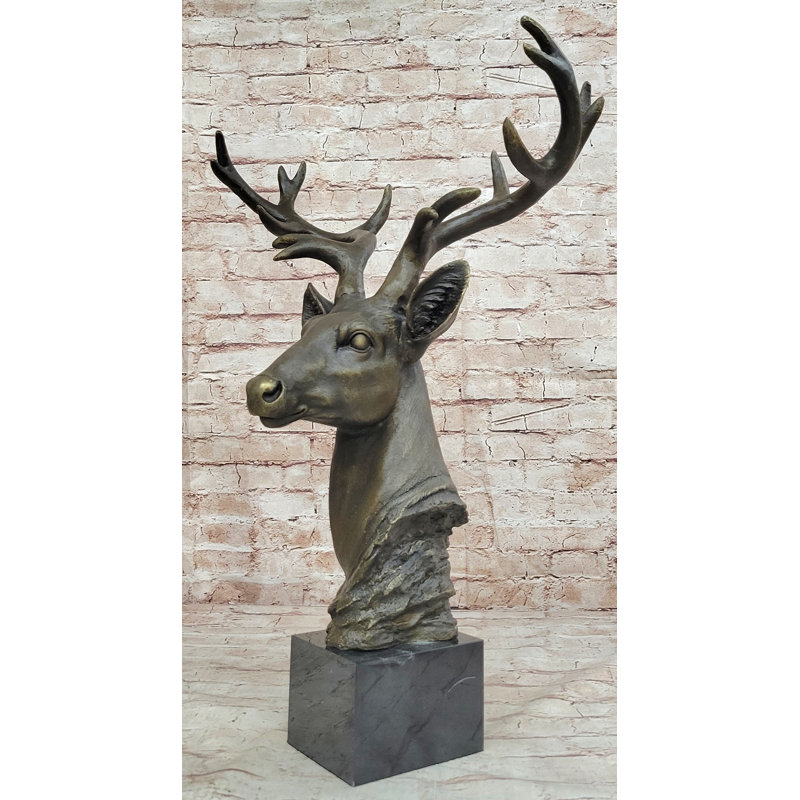 Statue buste cerf cerf élan en bronze