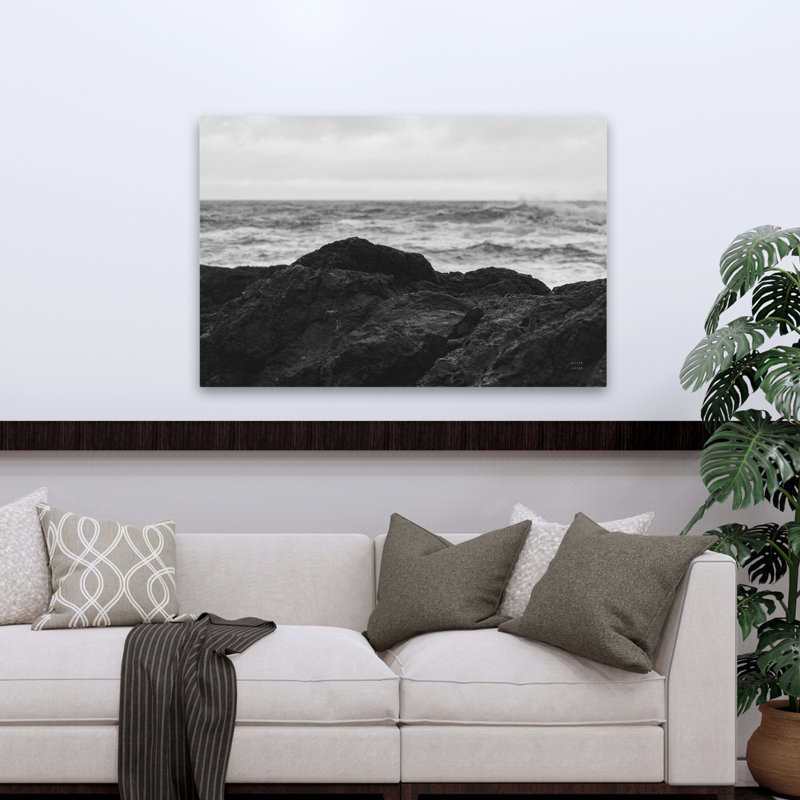 Black Rock Coast II Coastal Noir, noir et blanc, blanc, océan, H 48 po x l 32 po