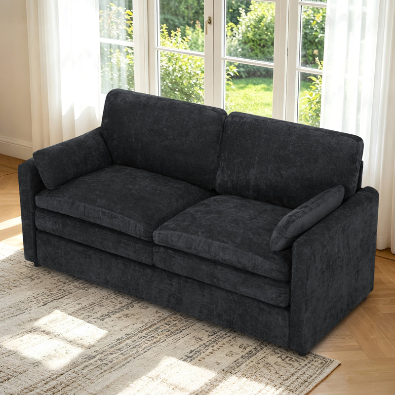 2 Seater Chenille Sofa, Black