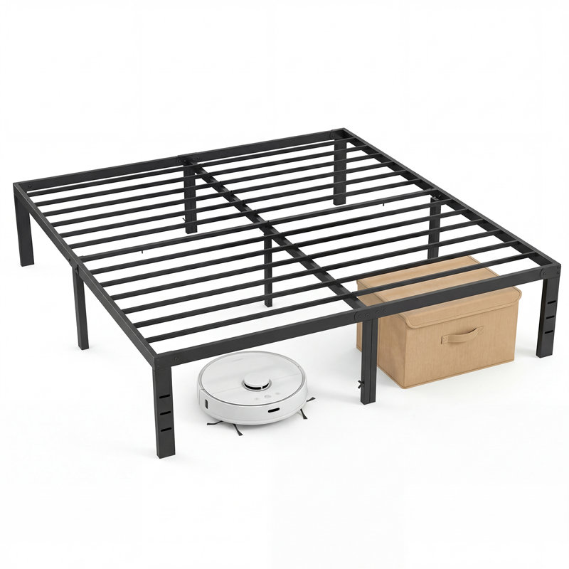 Cadre de lit plateforme en métal noir Carlisa 12"/14"/16"/18" avec support à lattes en acier, aucun sommier requis, 12"