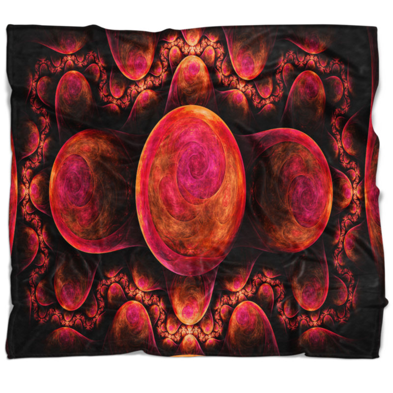  Couverture abstraite fractale exotique, L 59 po x L 71 po, Rouge/noir