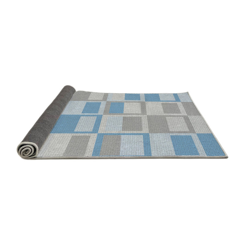 Tapis bleu/beige à motifs, Rond 7 pi