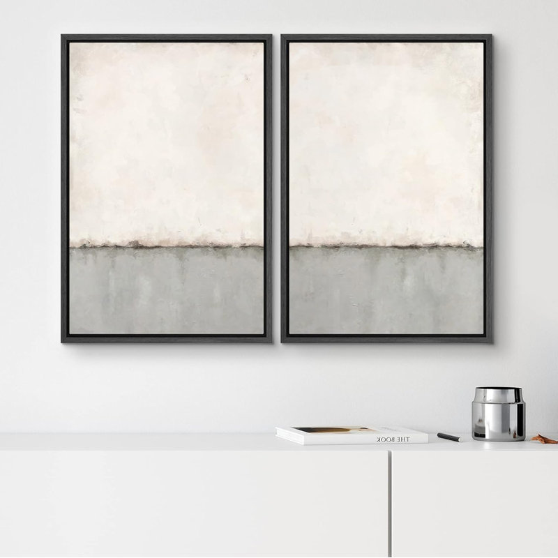 «Grunge Mid-Century Geometric Liness», 2 pièces sur toile, Cadre noir, H 24 po x l 36 po