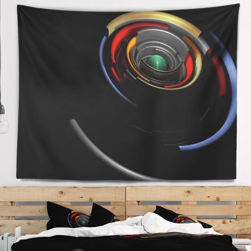 Tapisserie rayures à rayures 3d circulaires fractales, H 78 po x l 92 po