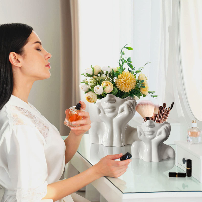 Ensemble de 2 vases en céramique blanc pour décoration intérieure moderne