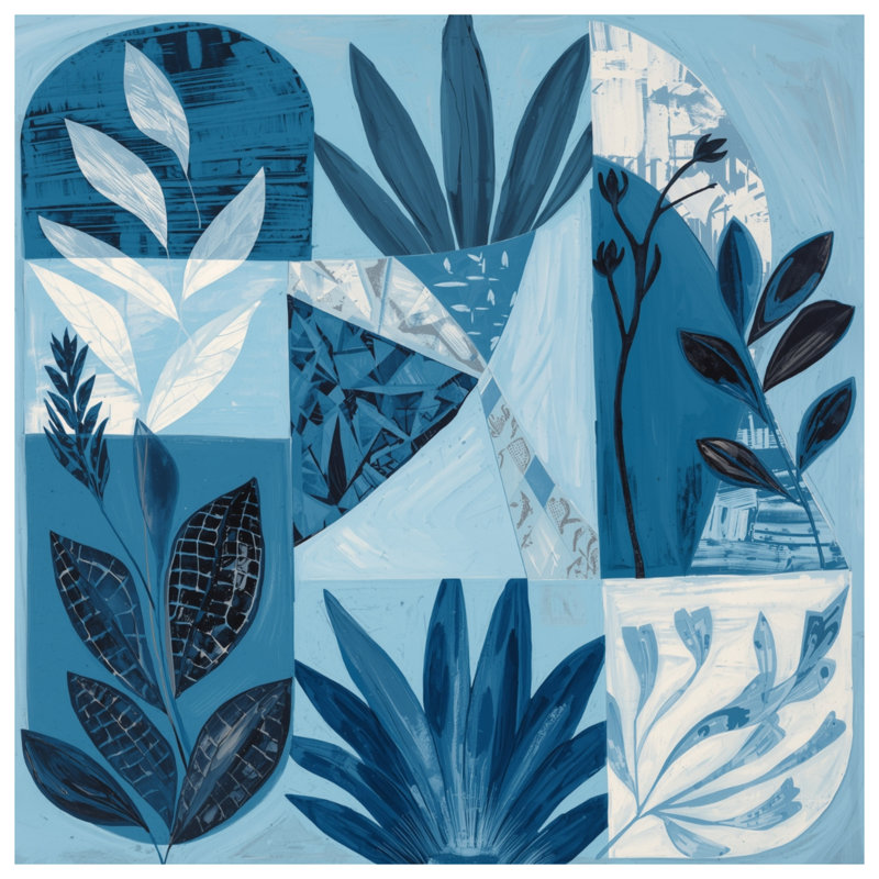 Coussins décoratifs Blue Botanical Collage, 16 po x 16 po