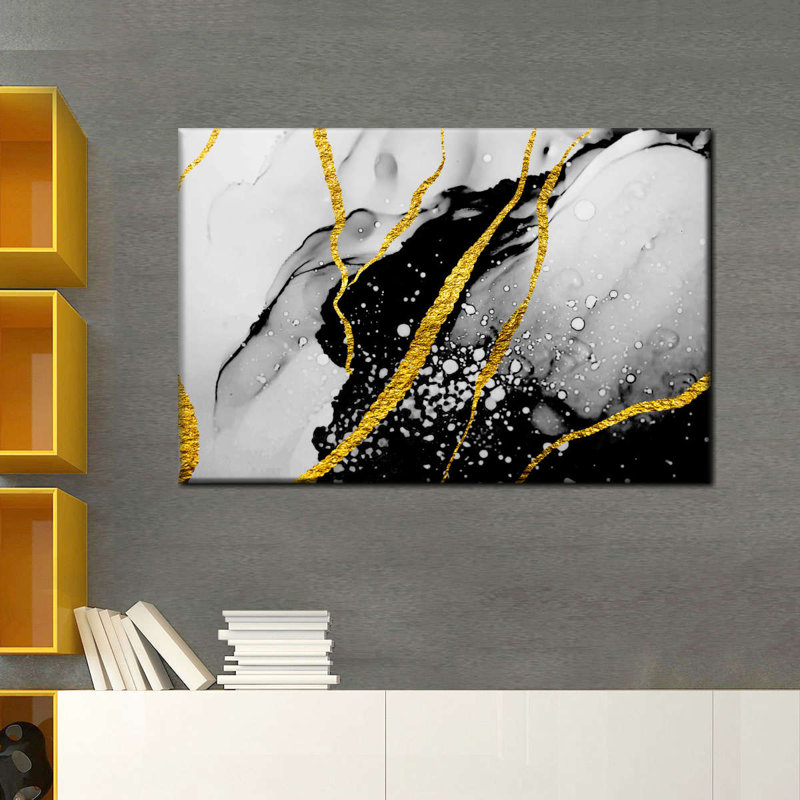 Impression sur toile abstraite feuille d'or, H 8 po x l 12 po x P 1 po