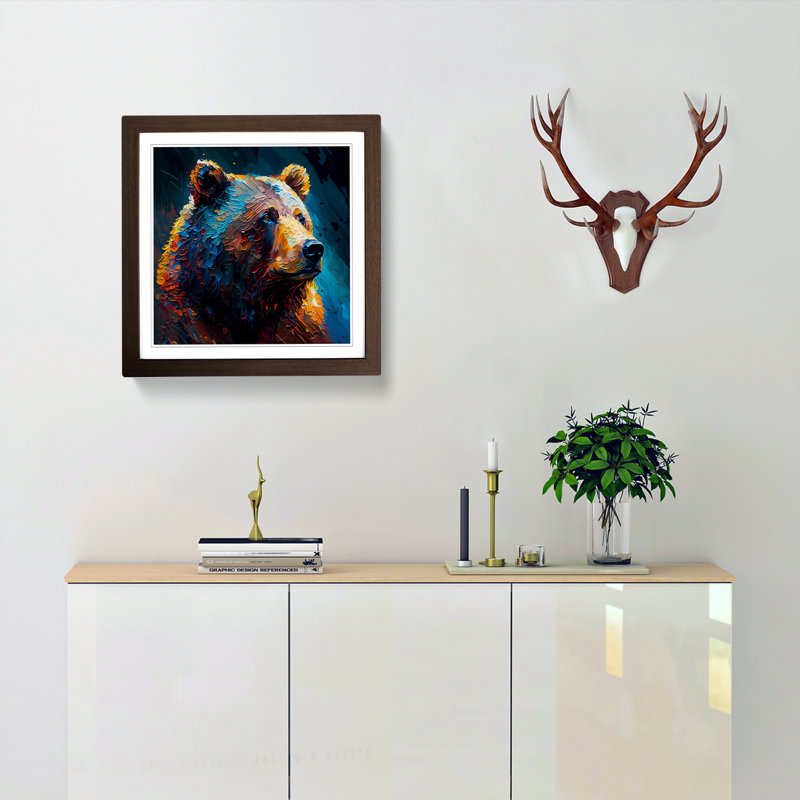 Bear Palette Knife Painting No.1 - Framed Print, Walnut