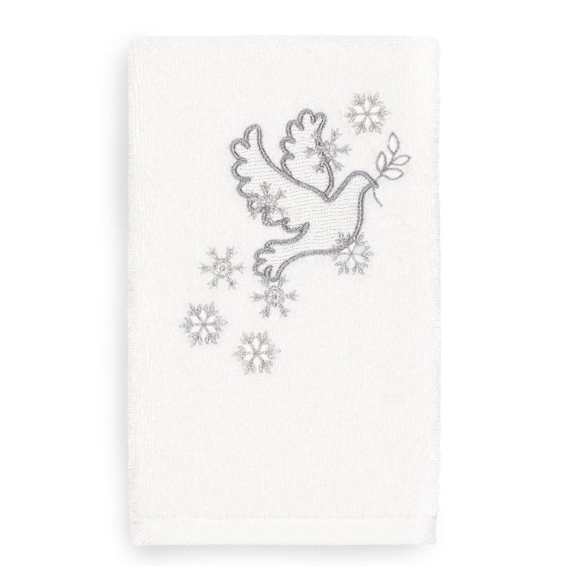 Débarbouillette 100% coton brodé Christmas Dove, Blanc