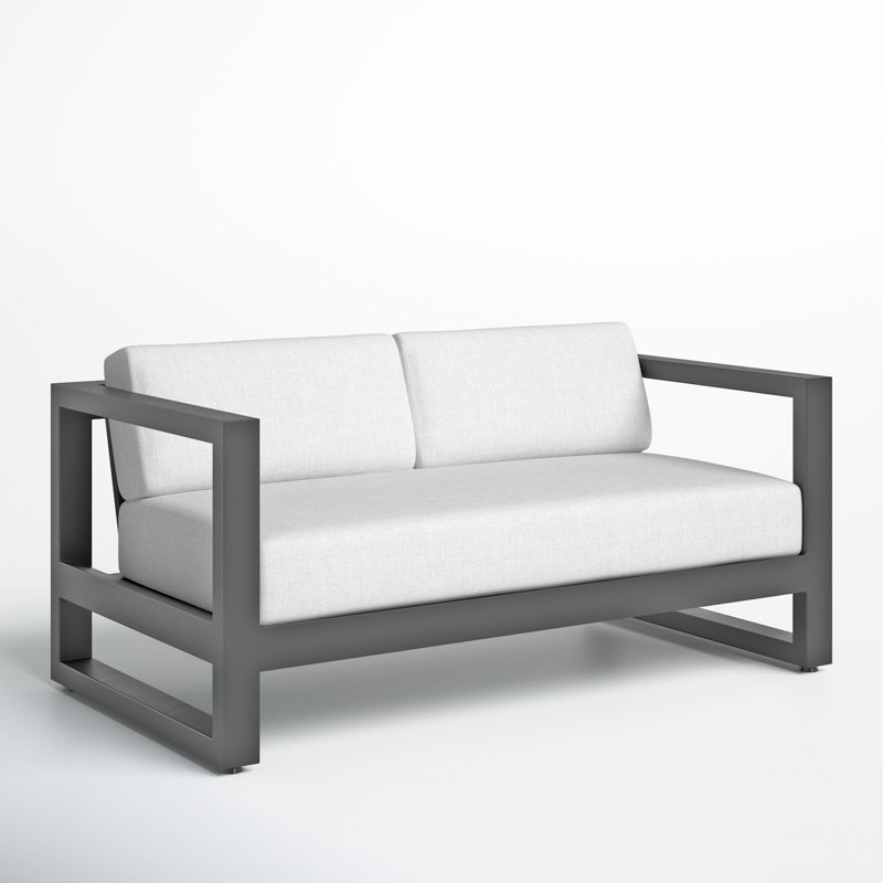 Georgie 64.96'' Wide Powder Coated Aluminum Loveseat with Sunbrella® Cushions, Cast Silver Sunbrella®