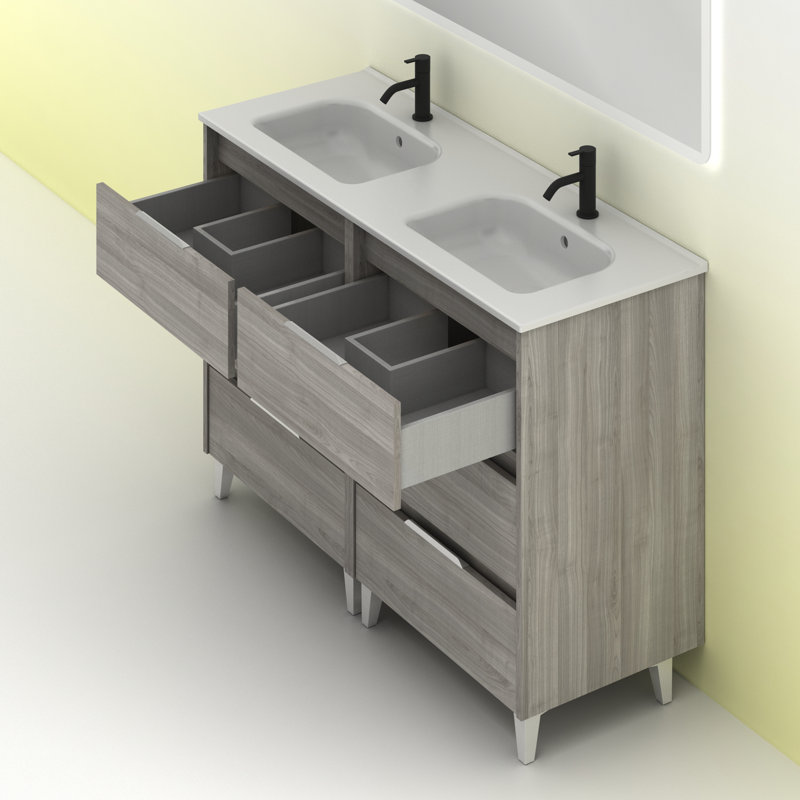 Suki 1200mm Free-standing Double Bathroom Vanity Unit, Sandblasted Smoke, Grey
