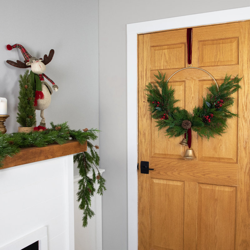 28" Green and Red Artificial Christmas Wreath with Bells