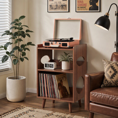 Record Player Stand, Turntable Stand with Vinyl Record Storage, Charging Station & USB Ports, Album Cover Display, Record Storage Cabinet Holds Up to 160 Vinyl Albums for Living Room