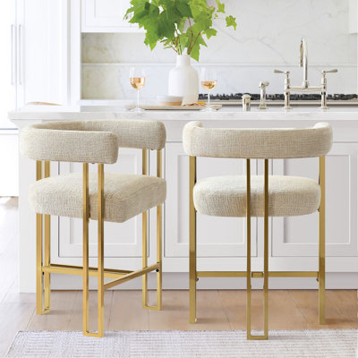 25" Upholstered Gold Chenille Arm Counter Stool (Set Of 2)