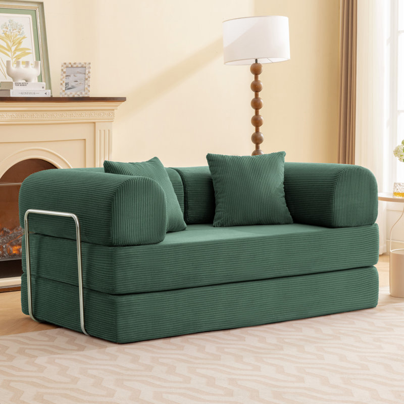 Canapé-lit en velours côtelé Adonia, H 26,8 po x l 63 po x P 35,5 po, Vert