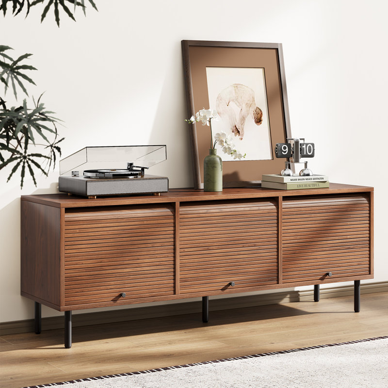 Meuble télé 59 po avec armoire de rangement et prise de courant Mid Century 59 po, convenant au salon et à la chambre à coucher