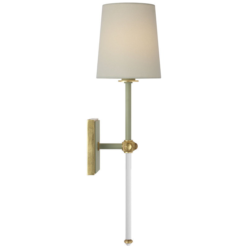 Julie Neill Lucia 21" Cordless Sconce with Linen Shade, Celadon/Crystal