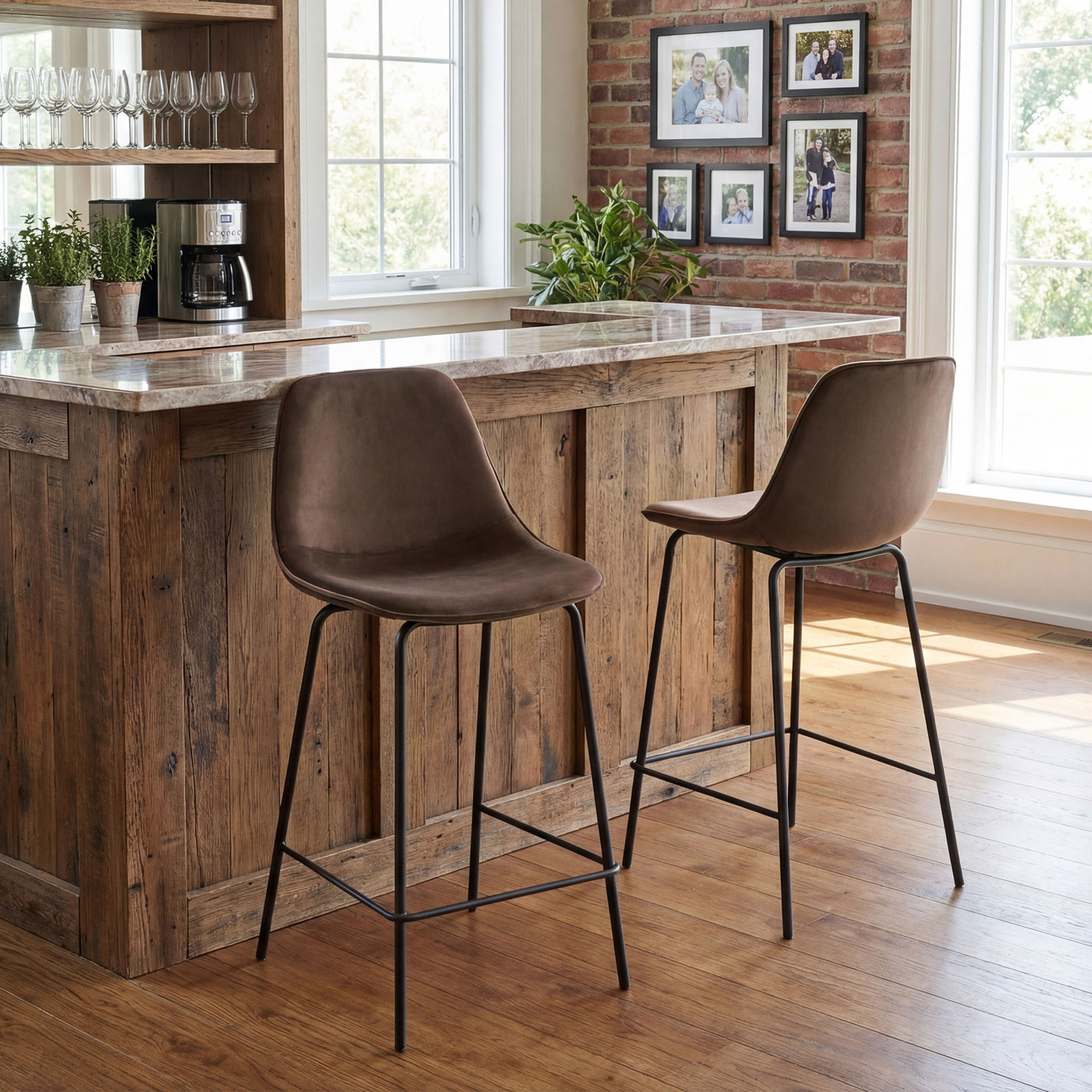 Kavi Bar and Counter Stool, Mink Brown Velvet, Counter Stool (24" Seat Height)