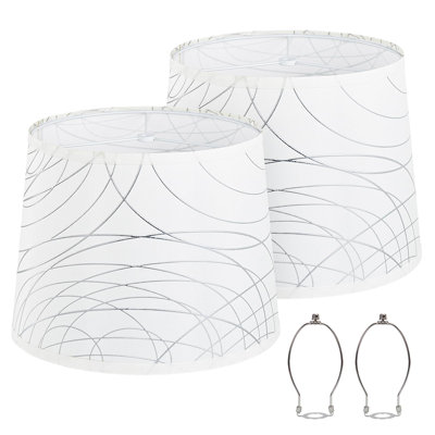 White Lampshades Set Of 2 For Table Floor Lamp, Lampshades With With Line Design, 12.7" Top X 12.7" Bottom X 10" High, Natural Linen Hand Crafted, Lamp Shade Harp Holder Included