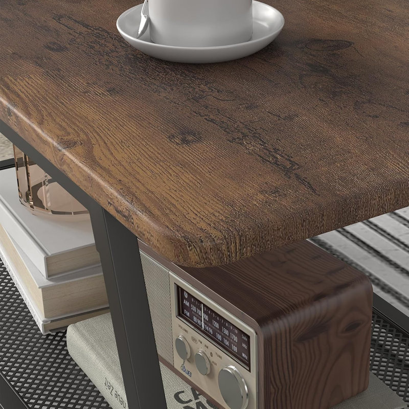 Table basse à 2 niveaux, table basse industrielle avec tablette en filet