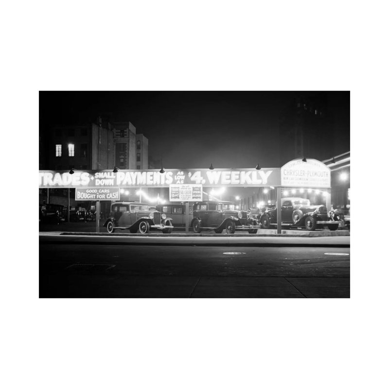1930s New And Used Car Lot At Night Automobile Sales Sixth Avenue And Waverly Street Greenwich Village New York City USA - Wrapped Canvas Print