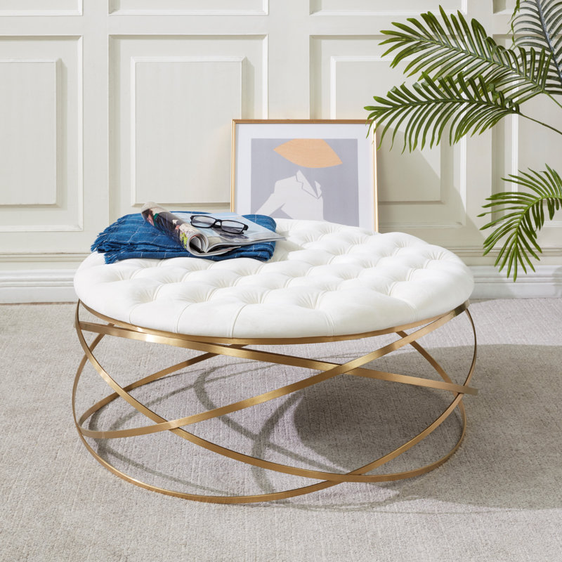 Skye Velvet Ottoman, Cream Velvet