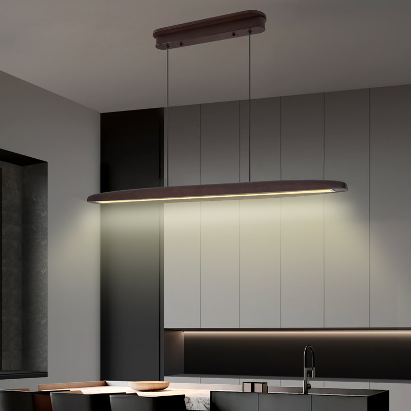 Luminaire suspendu linéaire à finition noyer avec télécommande DEL à intensité variable pour îlot de cuisine et salle à manger
