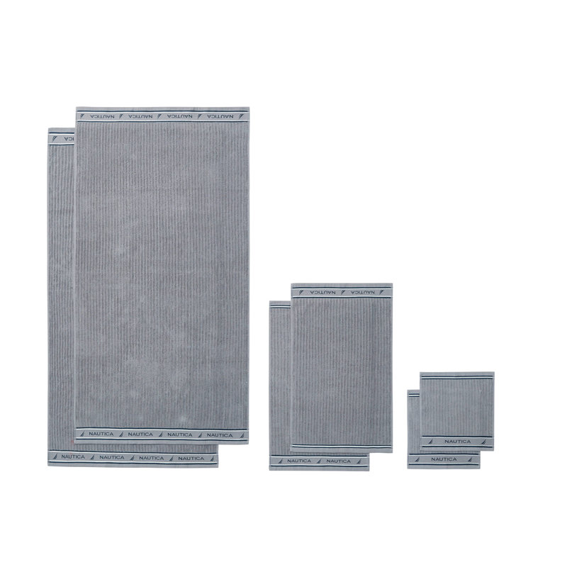Nautica 6 Piece 100% Cotton Towel Set, Signature Solid Grey