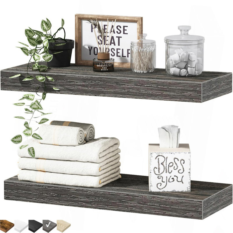 Ensemble de 2 tablettes de salle de bain pour tablettes murales flottantes pour salle de bain, Gris