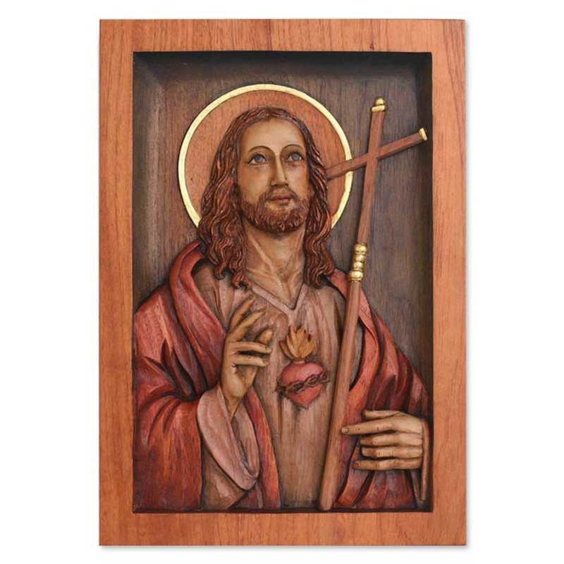 Décoration murale à panneau de soulagement en bois fait main christianity