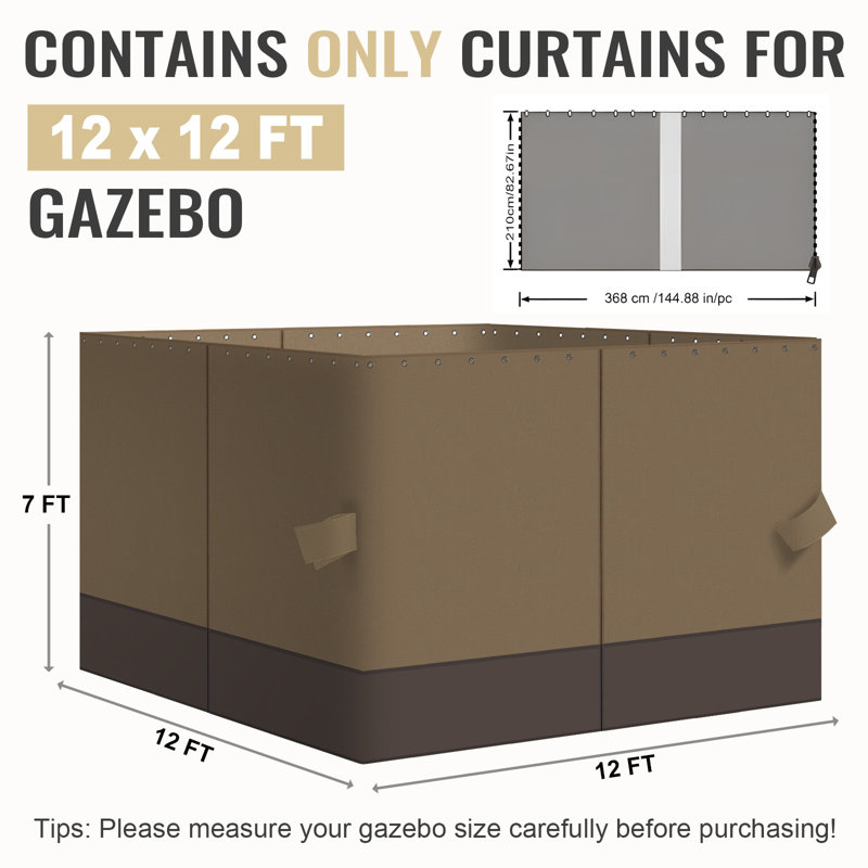 4-Panel Outdoor Gazebo Curtains, 82.7" H x 144" W144" D, Light Coffee/Coffee
