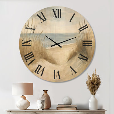 Quiet Dune Path II - Beach Round Wall Clock, Printed on Wood