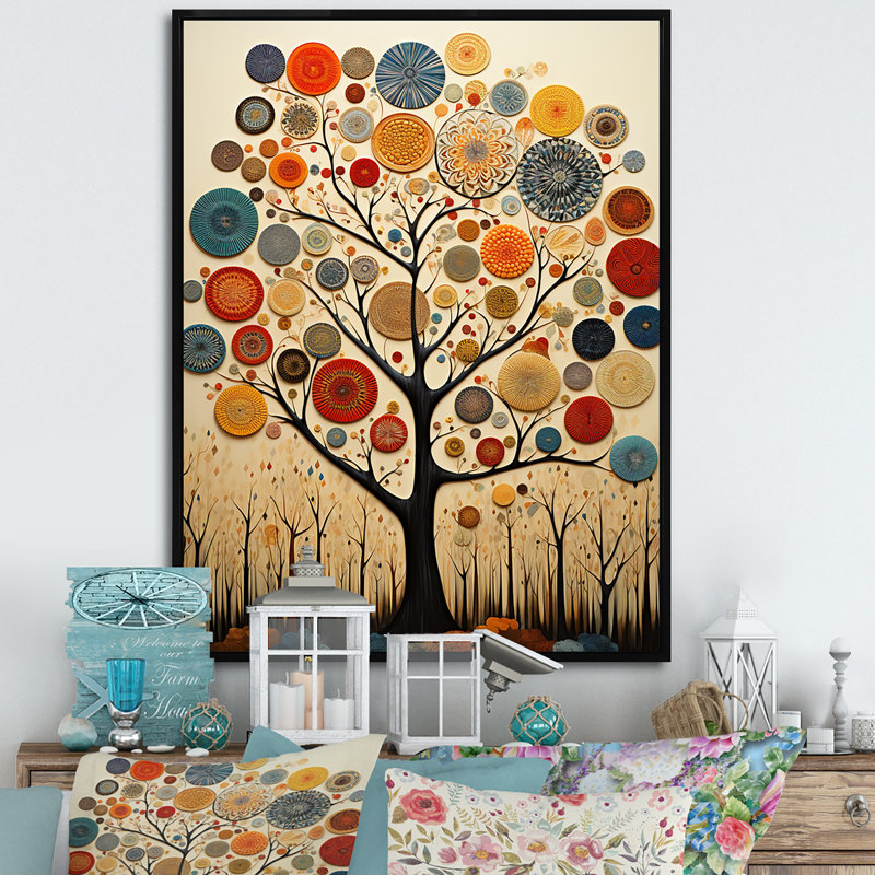 Orange orange, Basswood Tree Essence - Art mural arbre, Cadre flottant noir, H 32 po x l 16 po