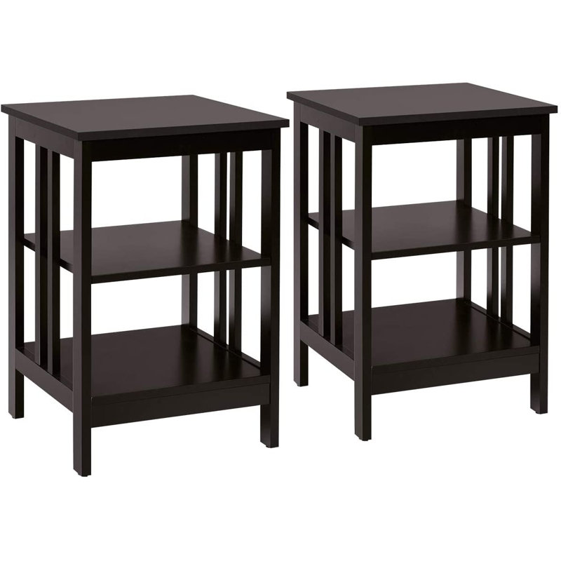 Table de bout en bois à 3 niveaux avec barres latérales, Espresso