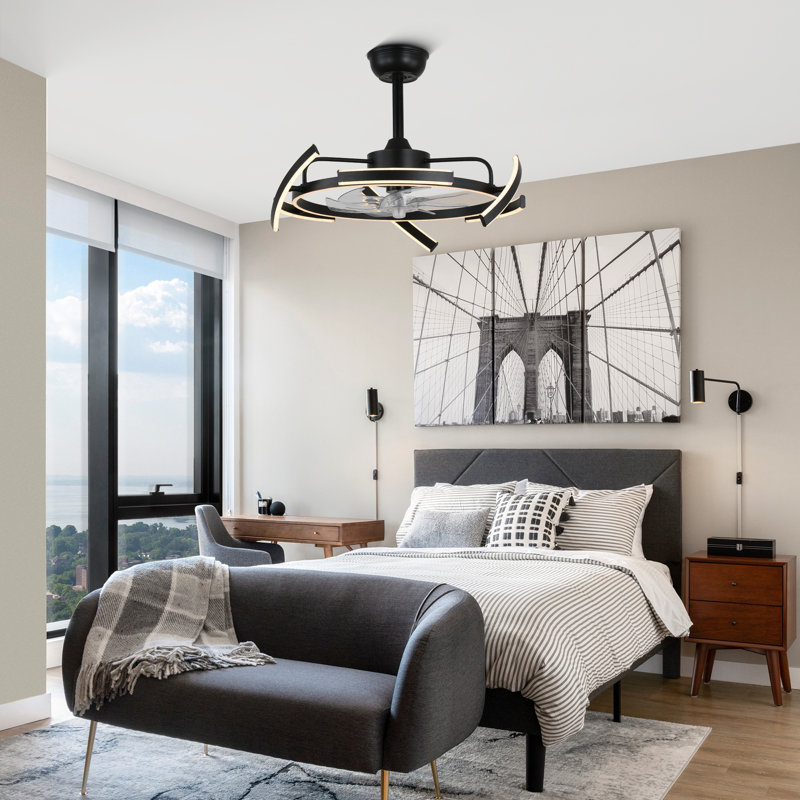 Ventilateur de plafond 12 po avec lumières DEL Kiara, Noir