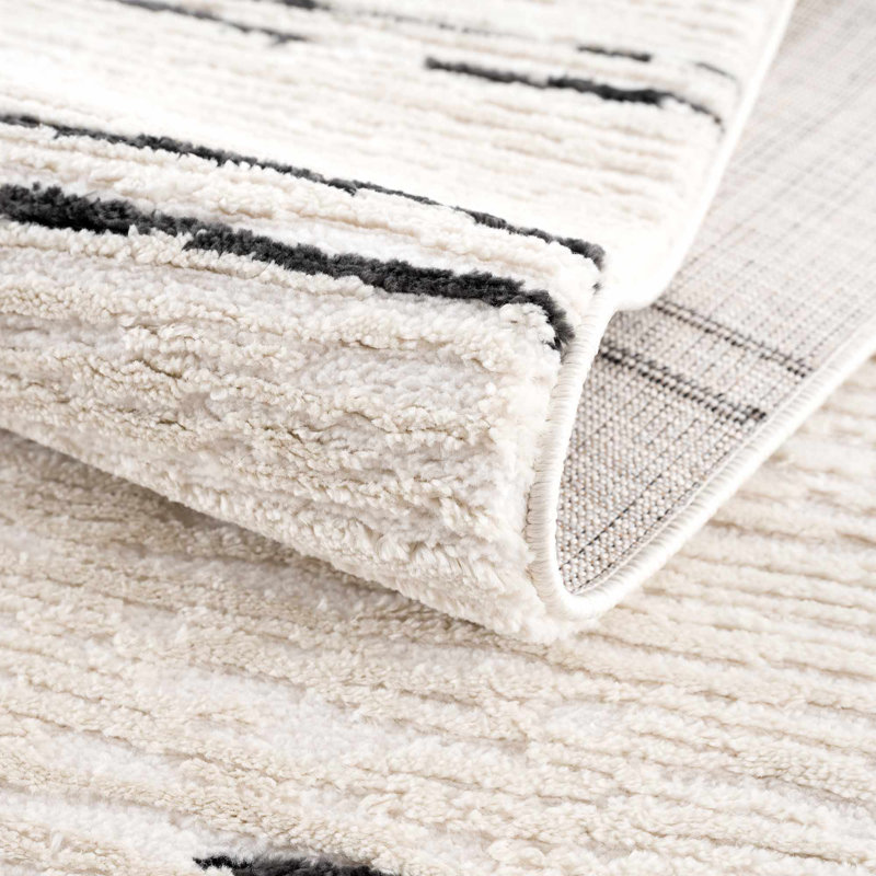Jenell Striped Machine Woven Polypropylene Area Rug in Cream, Rectangle 5'3" x 7'