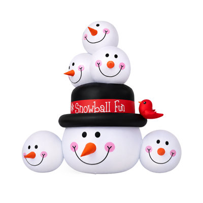 6FT Stacked Snowman Heads Christmas Inflatable with 6 LED Lights 210D Polyester 12V 1500mA Outdoor Holiday Yard Decor