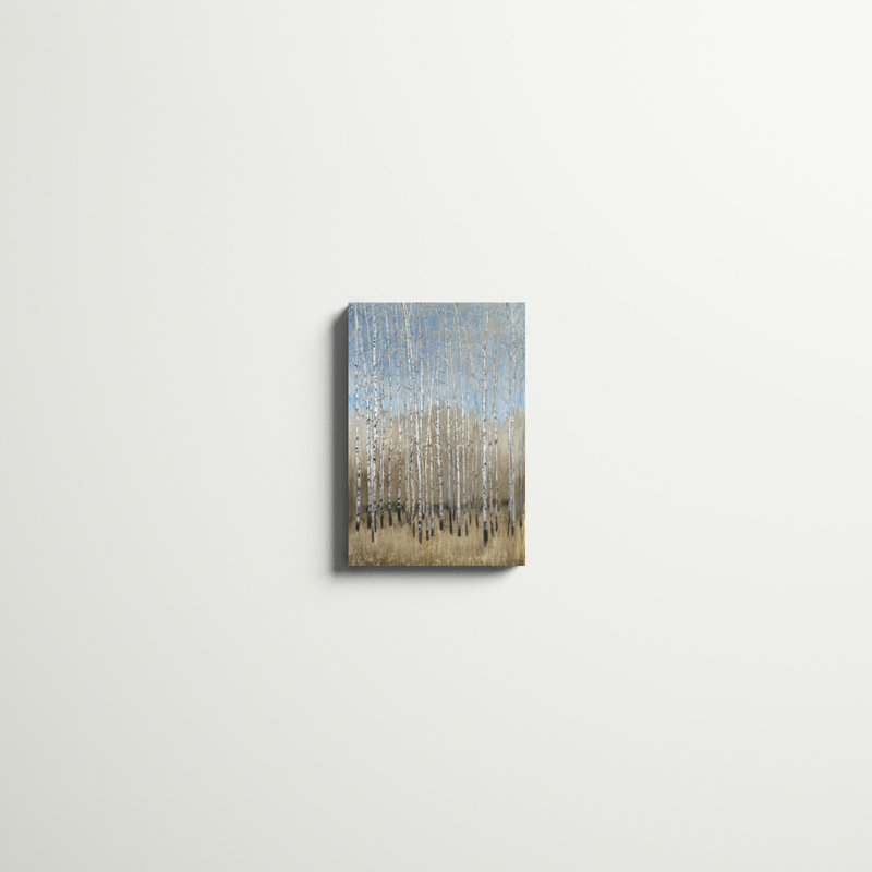 «Dusty Blue Birches I», peinture sur toile, H 18 po x l 12 po