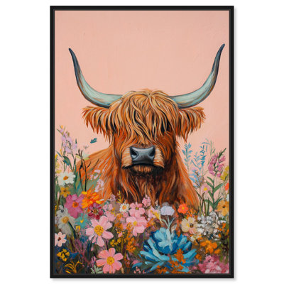 Vache en pleine floraison sur toile, art floral campagnard par Art Remedy