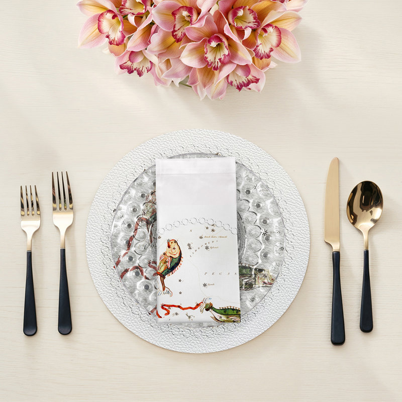Zodiac Pisces Cotton Sateen Dinner Napkins, White